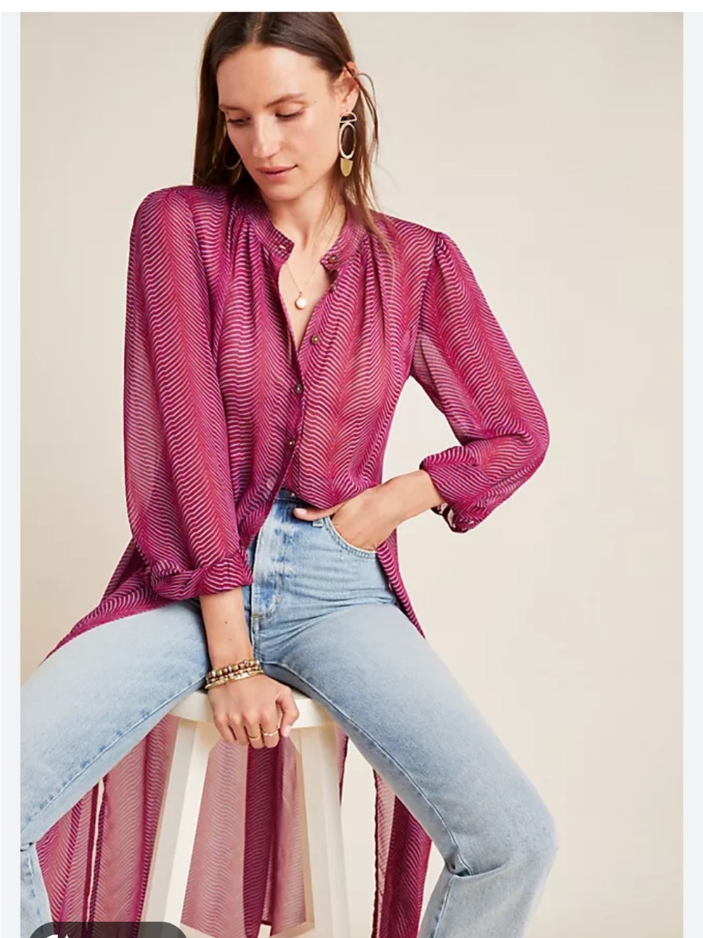 Anthropologie Magenta Striped Long Tunic Top